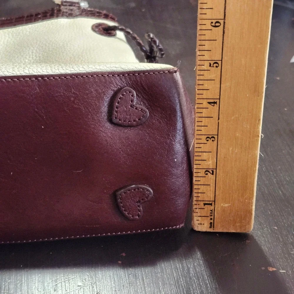 Brighton Shoulder Bag Hand Bag Medium White Brown Leather Heart Shapes Details